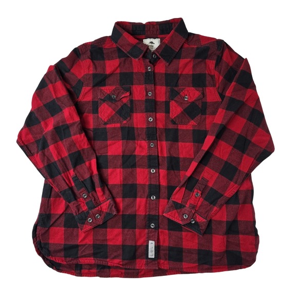 Roots73‎ Womens Flannel Shirt 2XL Red Black Buffalo Plaid Long Sleeve Button Up - Picture 1 of 6